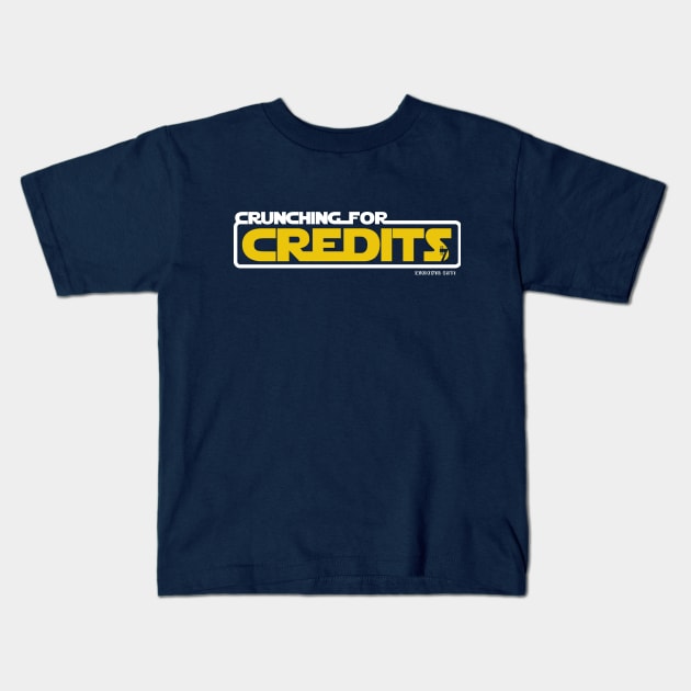 Shenanigen Play's - Crunching for Credits - Gold Kids T-Shirt by PostcardsFromTheGalaxysEdge